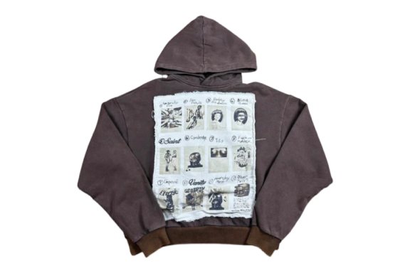 Saint Vanity Collage Patch Hoodie Brown Saint Vanity Collage Patch Hoodie Brown