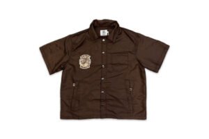 Saint Vanity Nylon Button Zip Up Hooded Shirt Brown