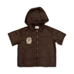 Saint Vanity Nylon Button Zip Up Hooded Shirt Brown