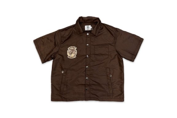 Saint Vanity Nylon Button Zip Up Hooded Shirt Brown Saint Vanity Nylon Button Zip Up Hooded Shirt Brown