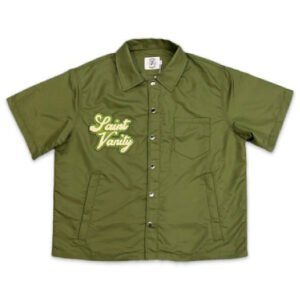 Saint Vanity Nylon Button Zip Up Shirt Olive