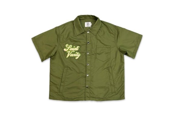 Saint Vanity Nylon Button Zip Up Shirt Olive Saint Vanity Nylon Button Zip Up Shirt Olive