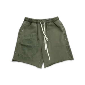 Saint Vanity Terry Studded Logo Shorts “Olive”