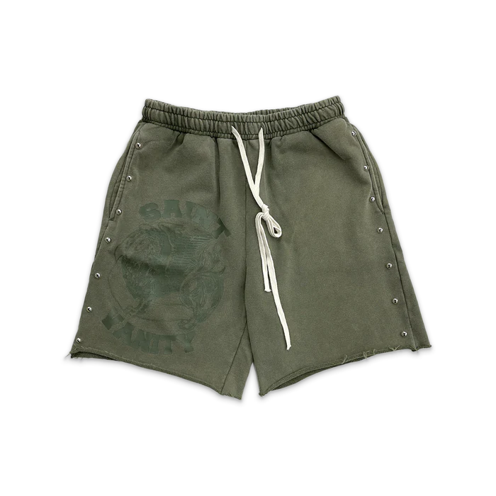 Saint Vanity Terry Studded Logo Shorts “Olive” Saint Vanity Terry Studded Logo Shorts “Olive”